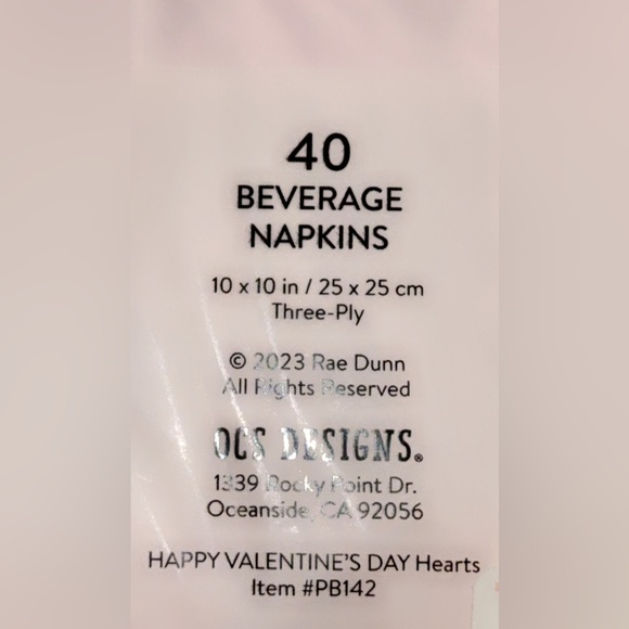 NWT Rae Dunn Pink Valentine's Day/Hearts Beverage Napkins 10x10/3 Ply 40 count - Picture 3 of 3